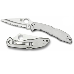 Spyderco STE-C11S Delica 4 SS SpyderEdge 7,5 cm VG-10 Klinge aus rostfreiem Stahl mit Griff aus rostfreiem Stahl. Inklusive beidhändigem Vier-Positionen-Clip 