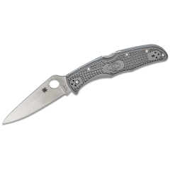 Spyderco STE-C10FPGY Couteau de poche Endura 4 Lame légère et lisse Pointe tombante Acier VG-10 finition satinée Longueur 9,7 cm avec manche FRN gris. Clip de poche ambidextre  