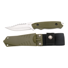 Cuchillo táctico Third H0061 con hoja de acero 420 de 9.3 cm, mango de ABS verde, funda ABS verde