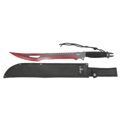 Machete corta cañas Third H0063RD hoja de acero 420 de 47 cm con el corte anodizado en rojo, mango de cuerda trenzada negra y funda de nylon