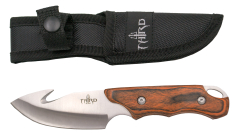 Cuchillo Third H0205, hoja de acero 420 satinado de 8.6 cm, mango de pakkawood, incluye funda de nylon negra, ideal para camping, caza y supervivencia