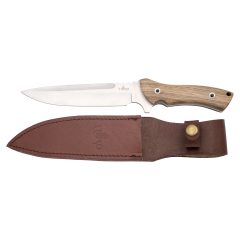 Cuchillo de caza Third H0257J con hoja de acero de 18 cm, mango de madera (zebrano). Incluye funda de piel.