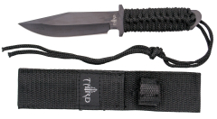 Taktisches Messer Third H0600 mit Klinge de Stahl de 11 cm in schwarz fertig, schwarz bespannt Griff, mit Scheide de schwarzem Nylon.