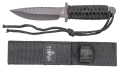 Couteau tactique Third H0601 avec lame de acier de 10,5 cm finition noire, manche en corde noire, avec étui de nylon noir.