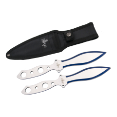 Jeu de couteaux à lancer Third H7119BL à partir de 2 pièces de 23 cm 420 en acier satiné et anodisé bleu coupé. Avec housse en nylon.