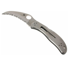 Spyderco STE-C08S Jagd- und Fischereimesser mit SpyderEdge 7 cm lange Klinge aus VG-10 Stahl mit satinierter Oberfläche und Griff aus rostfreiem Stahl, inklusive Taschenclip 