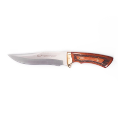 Cuchillo de caza Muela Harrier HARRIER-18R, hoja enteriza de 18 cm, cachas de madera, haya estabilizada grabada y latón + tarjeta multiusos de regalo
