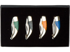 Set de 4 navajas miniatura Joker con virola de latón, y mango de hueso - JKR0194.