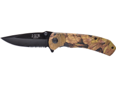 Faca de caça Joker com mango camuflagem e lâmina de serra de 8,5 cm, clipe JKR0430