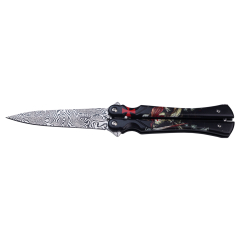 Navaja de abanico JKR, mango de aluminio, hoja de acero inox de 10,5 cm, largo total 23 cm, un solo filo, JKR0694.