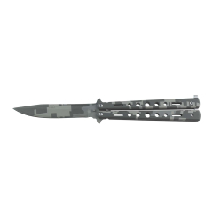 Navaja abanico camuflaje JKR0721, hoja de acero inox de 10,2 cm, tamaño total de 22,4 cm, puño de aluminio, bloqueo en pomo, JKR0721.