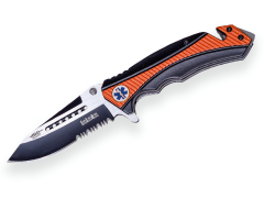 Navaja Táctica JKR con Apertura , Puño de Aluminio, Hoja de 8,5 cm. Corta Cinturones y Rompe Cristales. Incluye Funda de Nylon - JKR0562.