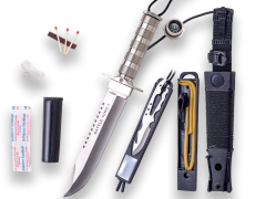 CUCHILLO DE SUPERVIVENCIA BATTLE KING I. PUÑO DE ALUMINIO Y HOJA DE 20,5 CM.INCLUYE KIT DE SUPERVIVENCIA.FUNDA DE NYLON Y PVC - JKR0602.