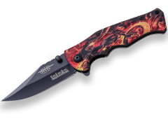 Navaja con Apertura  JKR. Hoja de Acero INOX de 8,5 cm. Puño de Aluminio. Diseño Motorista Fantasma - JKR0666.