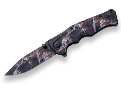 Messer mit JKR Öffnung. Klinge de rostfreier Stahl 8,5 cm. Handle de Aluminium. Design Tod - JKR0667.