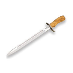 Cuchillo deportivo Joker "Chamoís" CO30 , 320 gramos, con puño de olivo y hoja MOVA de 33 cm, con funda de cuero, herramienta de pesca, caza, camping y senderismo