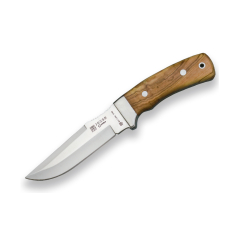 Couteau Joker Gamo avec poignée en bois d'olive et lame en acier inoxydable de 13 cm, colonne dentée dentée, étui en cuir, 270 grammes, CO45 + carte-cadeau polyvalente