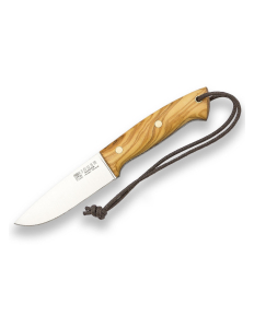 BUSHCRAFT Ranger Joker Faca de caça CO144-P, punho de Madeira de oliveira, lâmina de 11 cm, bainha de couro castanho e pederneira incluída, Ferramenta de caça, pesca, caça, campismo e caminhada  de