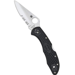 Spyderco STE-C11PSBK Coltello tattico Delica 4 con lama parzialmente seghettata da 7,3 cm in acciaio inossidabile VG-10 e manico in FRN nero. Clip per ambidestri