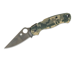 Spyderco STE-C81GPCMOBK2 Para Military 2 Tactical Knife, 8,7 cm de long CPM S45VN premium stainless steel smooth black blade and G-10 camo handle. Clip de suspension ambidextre, sifflet et brise-verre.