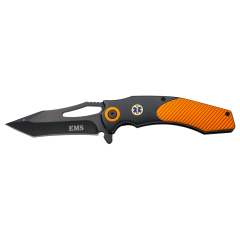 Dritte Taschenmesser, Griff de Aluminium schwarz und orange mit EMS Gesundheit Schild. Klinge de 8,7 cm schwarz, mit Clip, K0819NR, Werkzeug für den Sport, Angeln und Jagd verwenden.