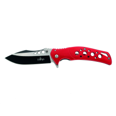 Navaja  Third K1911RD, mango de aluminio Rojo con agujeros, hoja de acero inox de 9.5 cm satinada con patrón horizontal y corte en negro. Con clip y funda de nylon