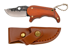 Cuchillo Third K2484, hoja de acero 420 de 3 cm amartillada, mango en pakkawood, con funda de polipiel