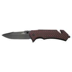 Couteau Third K2771RB, Manche de G10 bicolore noir et rouge motif nid d'abeille de abeilles, Lame de acier inoxydable 420 finition noire de 9,2 cm. Fourreau de haute qualité de.