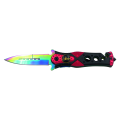 Navaja de seguridad  Third K2775W, Mango de Aluminio Rojo/Negro y Hoja de Acero 420 de 10.1 cm, con cutter cinturón de seguridad y punta rompevidrio