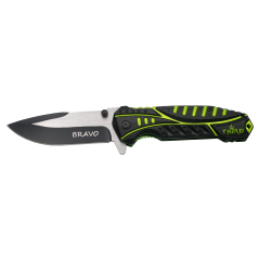 Navaja  Third Bravo K2798GN, mango de aluminio negro y verde, hoja de acero inox de 10 cm corte en negro. Con clip, con funda de nylon.