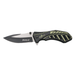 Navaja  Third Zulu K2799GN, mango de aluminio negro y verde, hoja de acero inox de 9.6 cm corte en negro. Con clip y funda de nylon