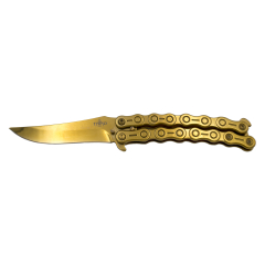 Fächermesser Third, Edelstahlklinge 10,2 cm, mango in Form einer Edelstahlkette, vergoldetes Titan, Federverschluss, K2819D