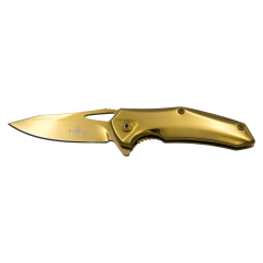 Navaja  Third, mango de acero bañado en titanio dorado hoja de acero inox de 6,4 cm, K2910D, herramienta para uso deportivo, pesca y caza