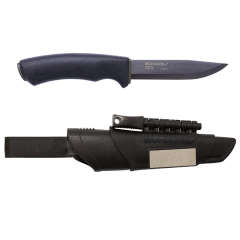 Morakniv STE-11742 Bushcraft Survival BB coltello lama nera de acciaio al carbonio 59/60 HRC de 10,8 cm con ferrocerium a mano de gomma di colore nero e affilatoio de diamante . Incluso fodero di plastica di colore nero, in blister 