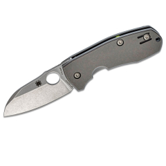 Couteau de poche Spyderco STE-C158TIP2 Marcin Slysz Techno 2 avec lame lisse de 6,4 cm en acier CTS XHP stonewashed et manche en titane gris. Comprend un clip de poche ambidextre