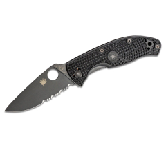 Spyderco STE-C122PSBBK Coltello da caccia Tenacious con lama nera in acciaio 8Cr13MoV da 8,6 cm con finitura satinata e manico in FRN nero. Include una clip da tasca e un foro per il cordino. 