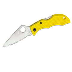 Spyderco STE-LYLS3 Couteau porte-clés Ladybug 3 avec lame dentelée SpyderEdge en acier H-1 et finition satinée, de 4,9.cm de long et manche FRN de couleur jaune. Comprend un trou pour porte-clés