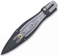 Lanzadores L-124 Miguel Nieto de 25 / 15 cms, con hoja de acero y mango recubierto de Pintura epoxi con funda de Vaina de piel