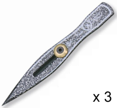 3 Lanzadores L-125 Miguel Nieto de 15 cms, con hoja de acero y mango recubierto de Pintura epoxi con funda de Vaina de piel 