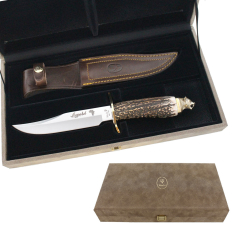 Cuchillo de caza Muela Big Five Leopard, hoja de 16 cm de acero X50CrMoV15, cabeza Leopardo, funda de alta calidad + estuche de lujo, 262 gramos, LEOPARD-16BF + tarjeta multiusos de regalo