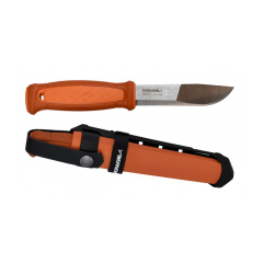 Morakniv STE-13507 Cuchillo de Caza Kansbol de bushcraft, hoja recta de acero Sandvik 12C27 de 10,9 cm, mango caucho-TPE de color naranja y Funda multimount naranja quemada.