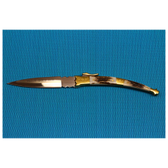 Navaja de colección Muela, MB MB-9A, cachas de asta de ciervo y latón, 110 gramos de peso, hoja de 9 cm + tarjeta multiusos de regalo