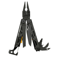 Leatherman STE-832586 Alicate Multiusos Signal en color negro con 19 funciones, hoja de acero inoxidable 420HC/carbono y recubrimiento DLC  de 6,9 cm ideal para Supervivencia. Incluye Silbato de emergencia, Varilla de ferrocerio, Afilador de diamante y fu