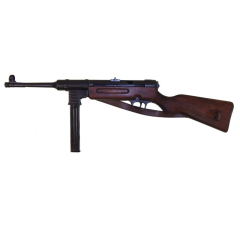 Réplique mitrailleuse MP41, 9mm, d'Allemagne année 1940 en cuir, bois et métal, avec bec aveugle, ne tire pas, pour la décoration.