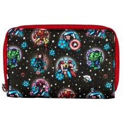 portafoglio portafoglio loungefly funko marvel avengers tattoo zip around wallet