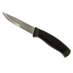 Morakniv STE-12215 Couteau de Survival Companion avec lame de en acier inoxydable de 10,4 cm et manche de en polypropylène vert militaire avec surmoulage de en caoutchouc noir. Comprend un étui en plastique vert militaire. Sous blister