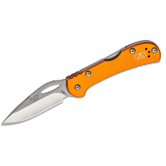 Buck Knives STE- 0726ORS Mini SpitFire Klappmesser mit 6,98 cm Klinge aus rostfreiem 420HC Stahl und orange eloxiertem Aluminiumgriff mit grauer Beschichtung. Abnehmbarer Clip mit zwei Positionen