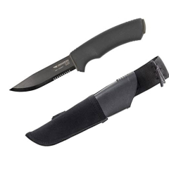 Morakniv STE-12294 Couteau tactique Bushcraft Expert BB lame noire de acier au carbone de 10,9 cm, manche de caoutchouc de couleur noire. Comprend un étui MOLLE en noir.