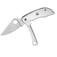Spyderco STE-C176P&amp;S Couteau utilitaire ClipiTool à lame lisse dentelée en acier 8Cr13MoV de 5,1 cm et manche en acier inoxydable  .