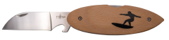 N74S Third N74S Modell Surf "SURFER" Griff de Holz de Buche mit Druck de Surfer auf zwei Seiten, Klinge de Stahl 420 hochglanzpoliert de 7,3 cm mit Klingenöffner, Messer de Backlock.